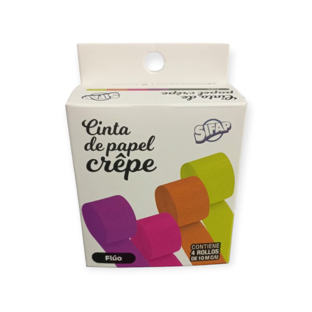 CINTA PAPEL CREPPE 4.5cm.x10m.x4u.FLUO